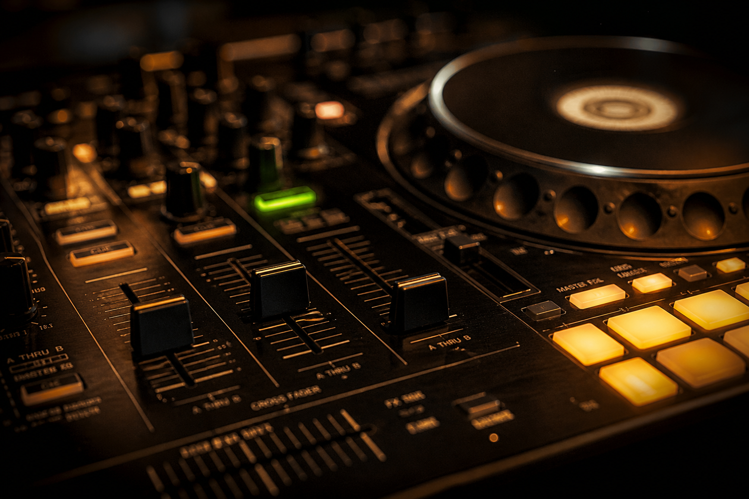 Close-up eines DJ-Mixers